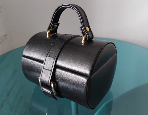 Black leather round small - leather,